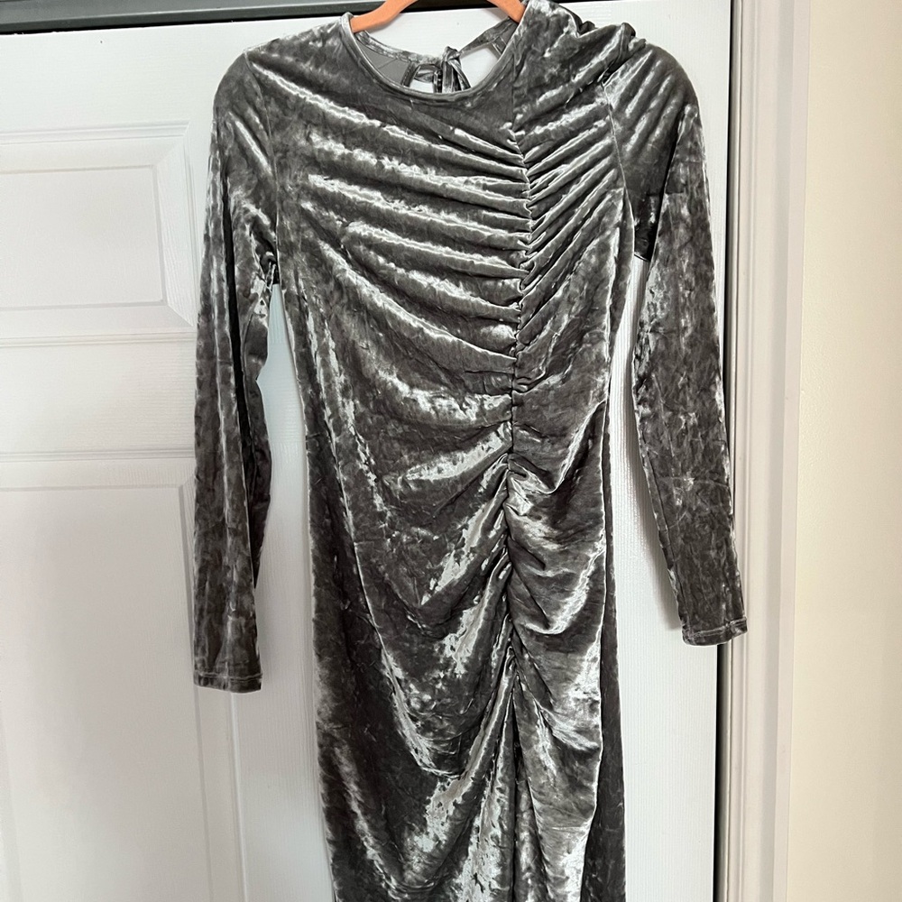 Future Collective Velvet Long-Sleeve Ruched Midi Dress